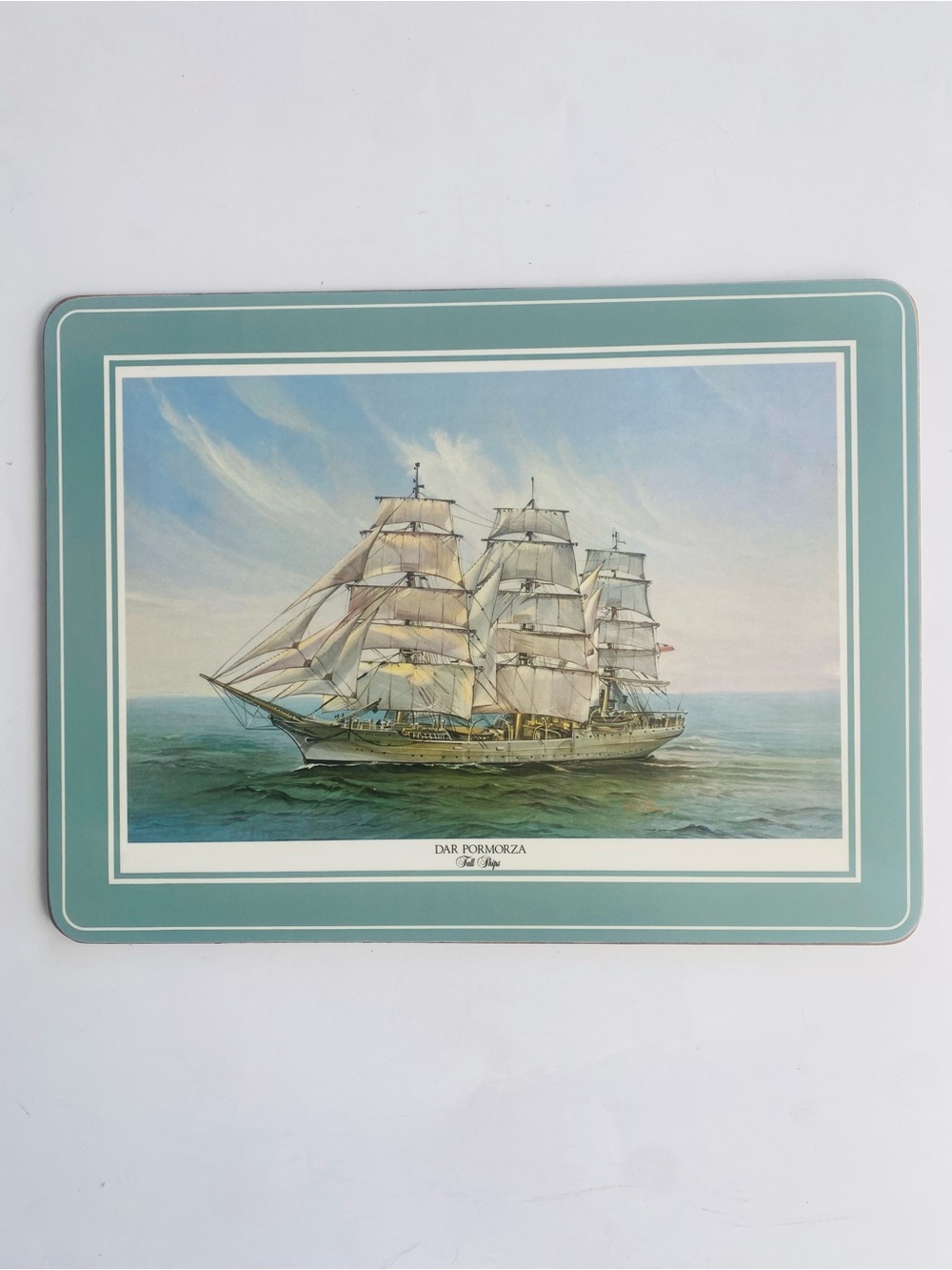 Set Of 4 Vintage Pimpernel Tall Ships Print Placemat - Teal Border 8”x10”